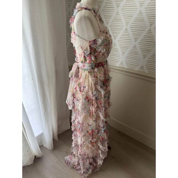 Chloe Dao Boutique Women’s Medium Floral Ruffle Trim Halter Maxi Dress - Picture 9 of 10